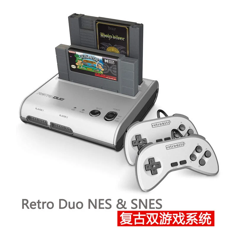 Retro Duo 復古懷舊 NES & SNES 卡帶雙視頻遊戲系統銀黑遊戲主機
